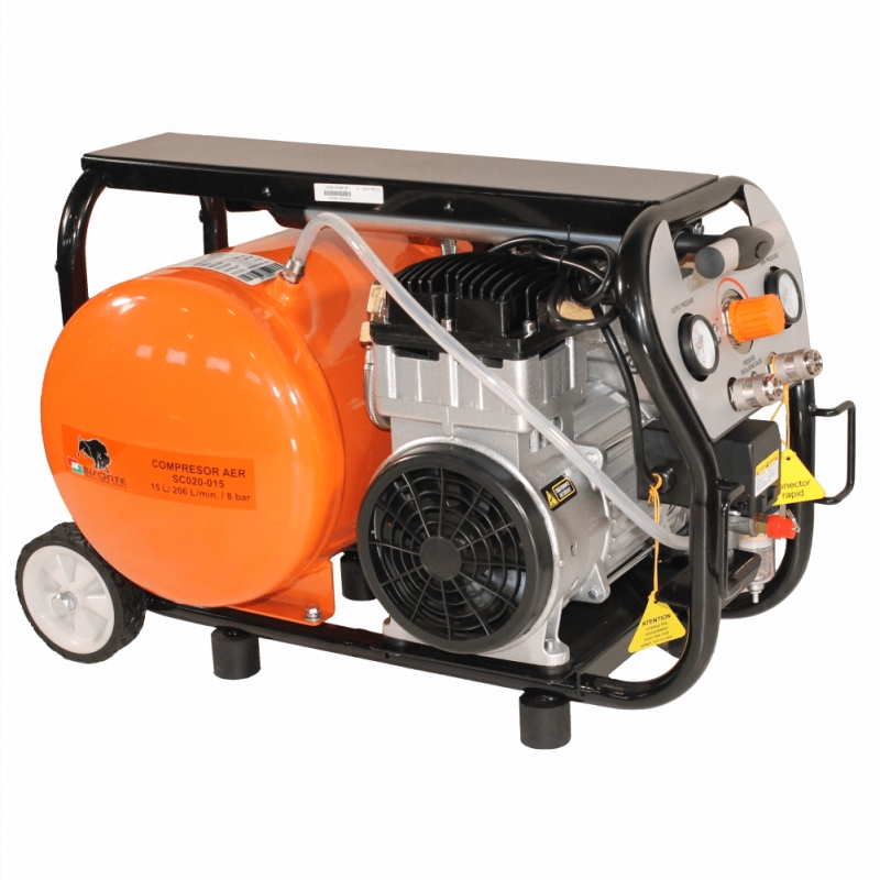 Dugattyús légkompresszor BISONTE SC020-015 olajmentes 230V 2,0Le légáramlás 206 l/min nyomás 8 bar
