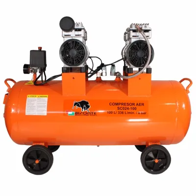 Dugattyús légkompresszor BISONTE SC024-100 olajmentes 230V 1,2 Le szállítás 336 l/min nyomás 8 bar