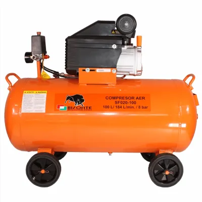 Dugattyús légkompresszor BISONTE SF020-100 olajos 230V 2,0 Le, légáramlás 187 l/min nyomás 8 bar