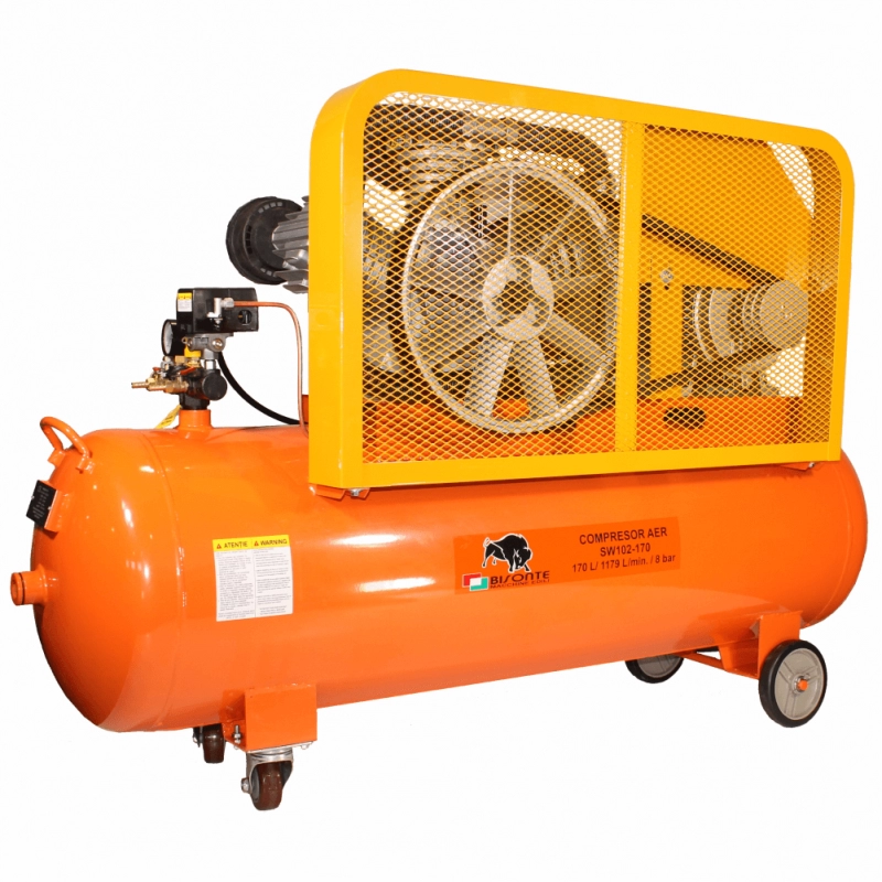 Dugattyús légkompresszor BISONTE SW102-170 olajos 400V 10 Le szállítás 1179 l/min nyomás 8 bar